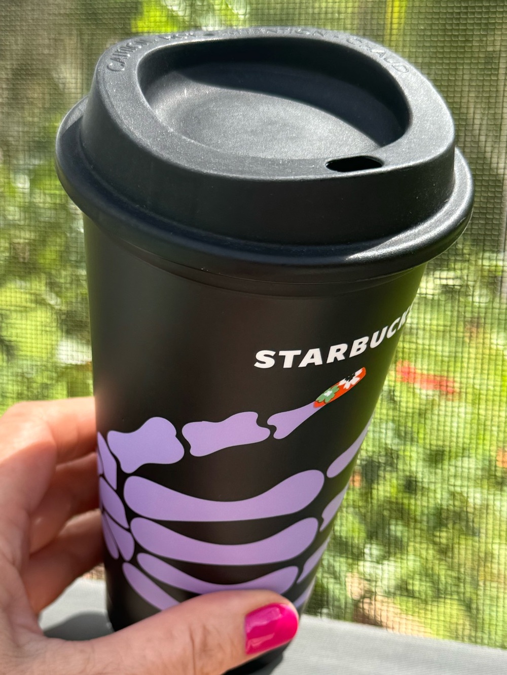 Starbucks Halloween Skeleton Nails Black Reusable Hot Cup Tumbler 16 oz - Picture 2 of 3